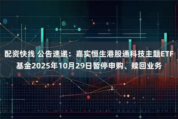 配资快线 公告速递：嘉实恒生港股通科技主题ETF基金2025年10月29日暂停申购、赎回业务